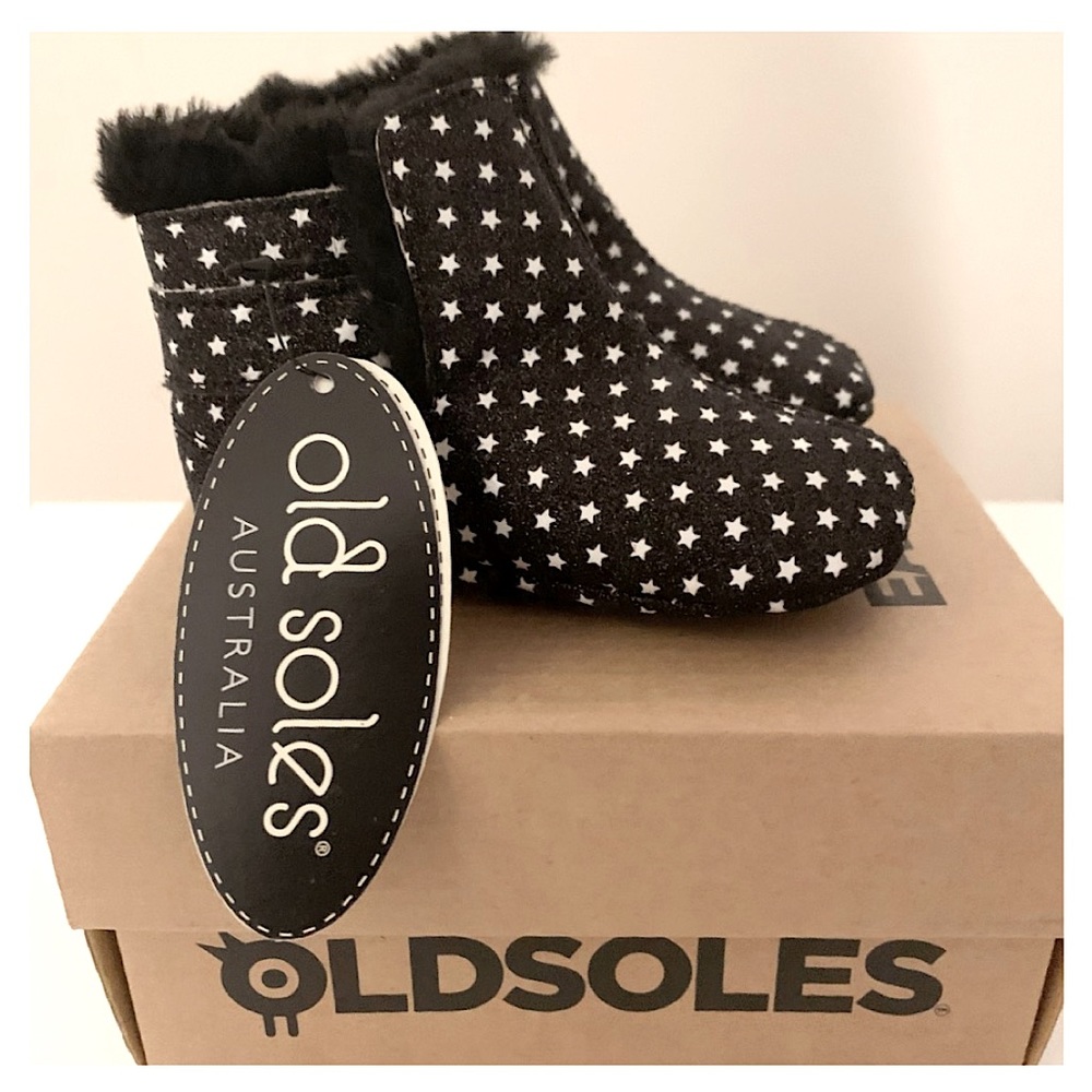 OLD SOLES Black Leather Faux Fur Lined Star Boots